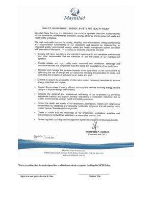 Maynilad QESH Policy Support Form
