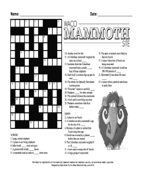 Mammoth Fossil Crossword Puzzle
