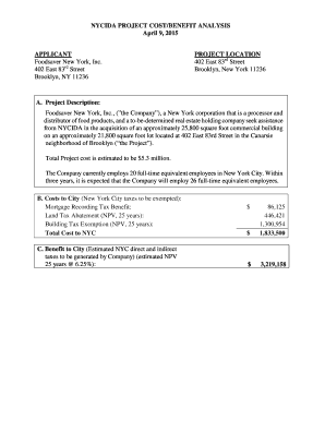 Cost benefit analysis format - NYCIDA PROJECT COSTBENEFIT ANALYSIS