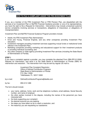FRS Investment Plan Complaint Form