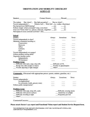 Orientation and Mobility Checklist