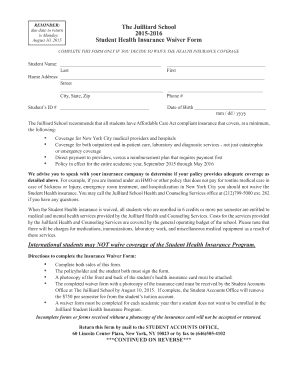 Insurance waiver form template - The Juilliard School 2015-2016 Student Health Insurance Waiver ... - juilliard