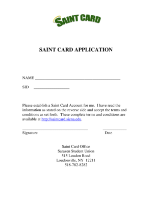 Saint Card Application and Agreement