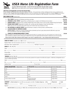 USEA Horse Life Registration Form