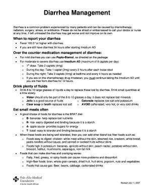 Fillable Online Diarrhea Management Fax Email Print - pdfFiller