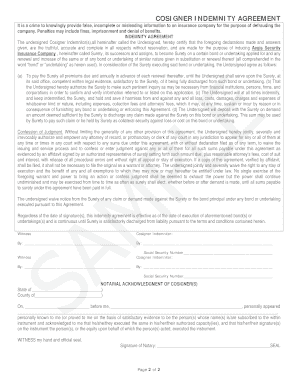 Cosigner Application and Indemnity Agreement