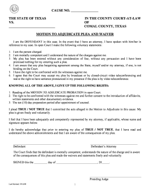 Motion to Adjudicate Plea and Waiver
