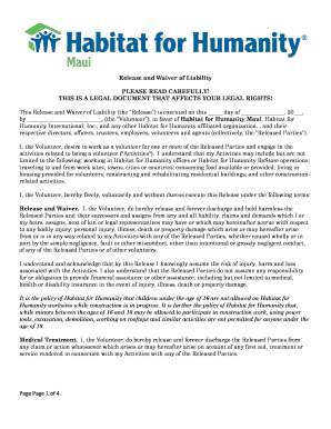 Habitat for Humanity Volunteer Waiver