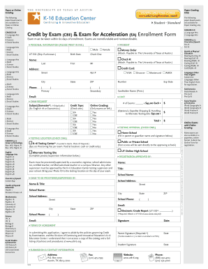 UT Austin Credit by Exam Enrollment Form