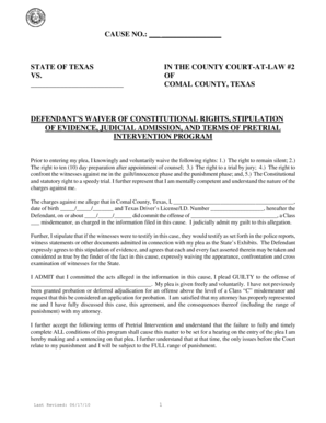 Texas Defendant's Waiver of Rights and Pretrial Intervention Agreement