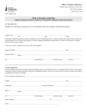 Ed.D. in Executive Leadership Applicant Recommendation Form