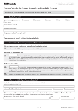 Westpac BusinessChoice Facility Autopay Request Form