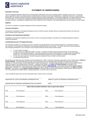 Inova Employee Assistance Statement of Understanding