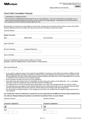 Westpac Direct Debit Cancellation Request