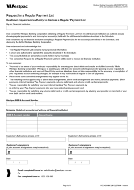 Westpac Regular Payment List Request