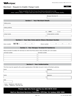 Westpac Merchant Charge Card Enablement Request