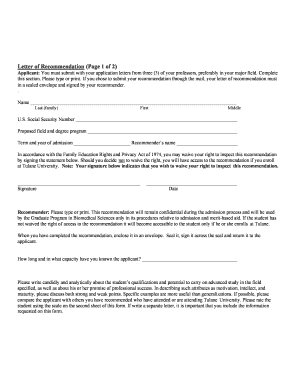 Letter of Recommendation for Graduate Admission