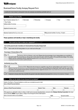 Westpac BusinessChoice Autopay Request Form