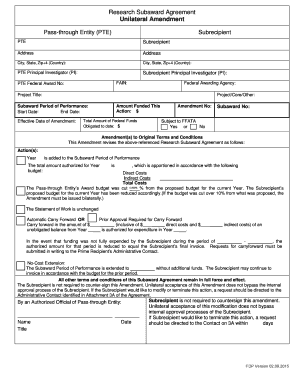 Research Subaward Agreement Amendment