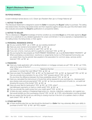 Florida Buyer's Disclosure Statement