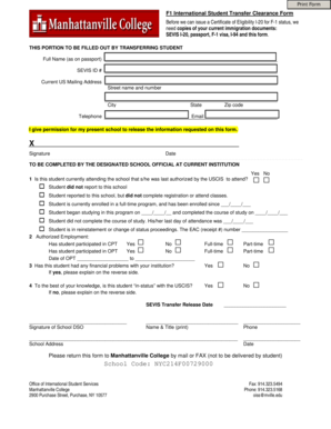 F1 International Student Transfer Clearance Form