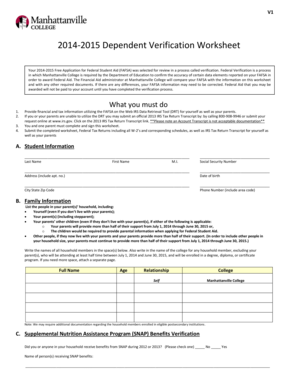 2014-2015 Dependent Verification Worksheet