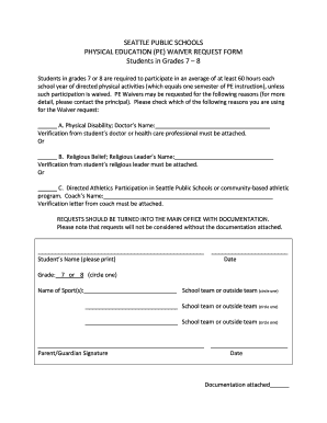Seattle Public Schools PE Waiver Request Form