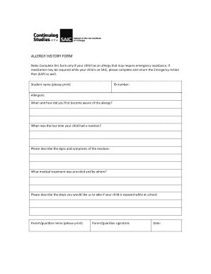 Allergy History Form