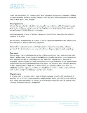 Rex Primary Care Patient Information Form