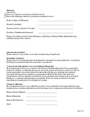 Student Criminal Conviction Disclosure Form