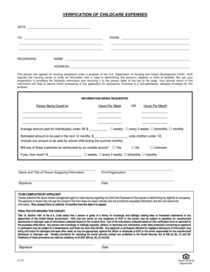 Childcare Expense Verification Form