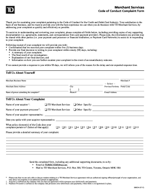 TD Merchant Services Code of Conduct Complaint Form