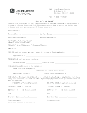 John Deere Financial Fax Cover Sheet