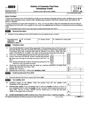 IRS Form 8859 District of Columbia First-Time Homebuyer Credit 2011