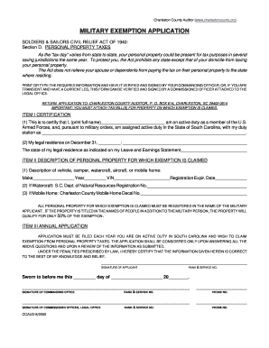 Military Personal Property Tax Exemption Application