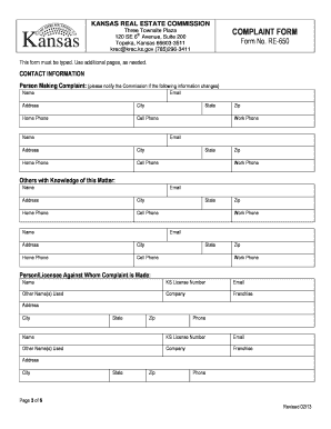 Kansas Real Estate Commission Complaint Form