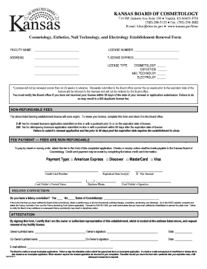 Kansas Cosmetology Establishment Renewal Form