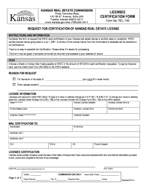 Kansas Real Estate License Certification Form
