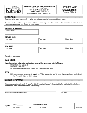 Kansas Real Estate Licensee Name Change Form