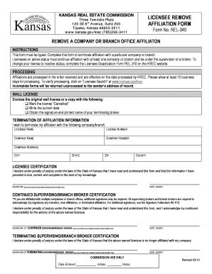 Kansas Real Estate Affiliation Termination Form