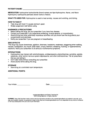Patient Teaching Aid for Hydroxyzine