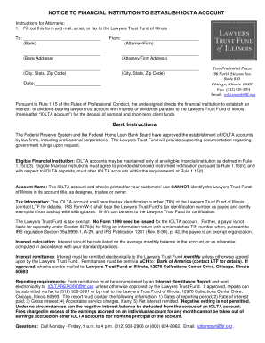 Notice to Financial Institution to Establish IOLTA Account