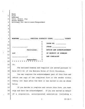 Notice and Acknowledgment of Receipt of Summons and Complaint
