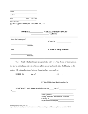 Montana Consent to Entry of Decree