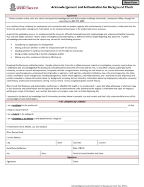 Acknowledgement and Authorization for Background Check