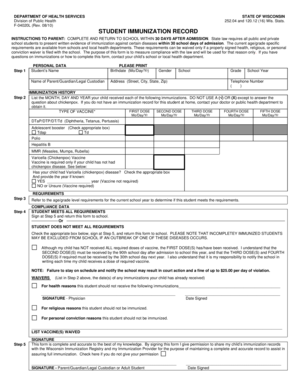 Wisconsin Student Immunization Record