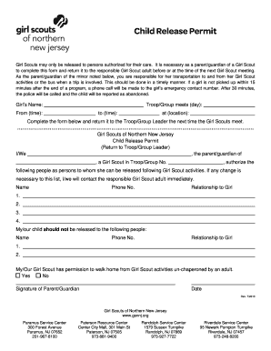 Girl Scouts Child Release Permit