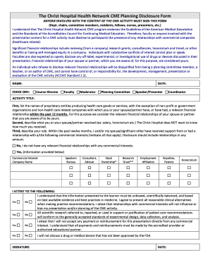 The Christ Hospital CME Planning Disclosure Form