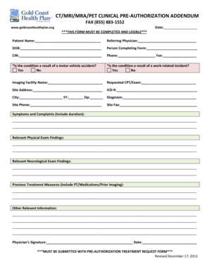CT/MRI/MRA/PET Clinical Pre-Authorization Addendum