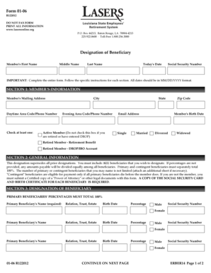 Louisiana State Retirement System Beneficiary Designation Form